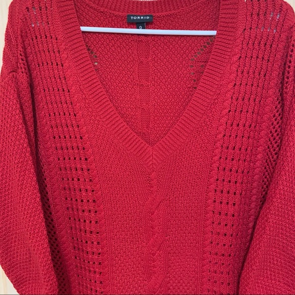 Torrid Red Cable Knit Tunic Sweater V-Neck Size 0 - Picture 4 of 6